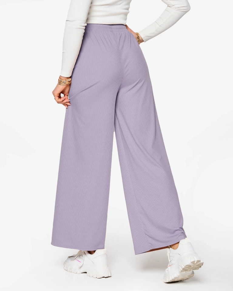 Фиолетовые женские широкие плиссированные брюки-палаццо - Одежда
