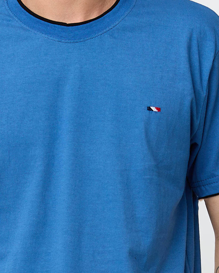 Vyriški tamsiai mėlyni medvilniniai marškinėliai – drabužiai