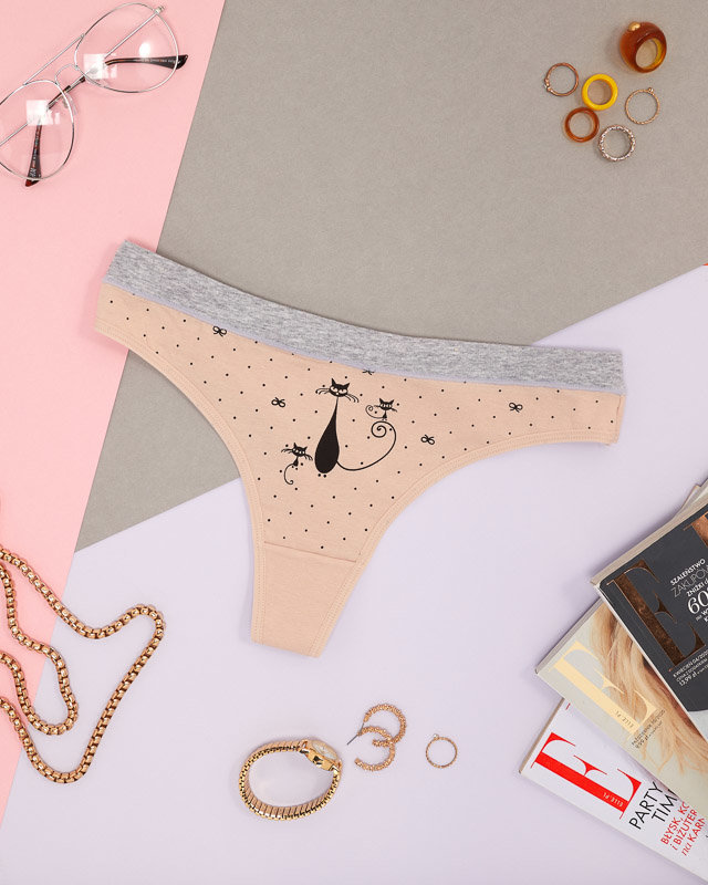 Smėlio spalvos moteriškos kelnaitės su raštu - Apatiniai