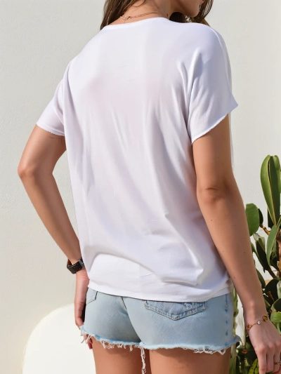 Royalfashion Viskozės moteriška blusa su trumpomis rankovėmis ir žvilgančiu paviršiumi