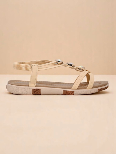 Royalfashion Bellona women's beige sandals with zircons on the platform