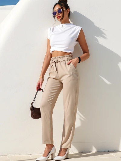 Royalfashion Простые женские тканевые брюки с поясом