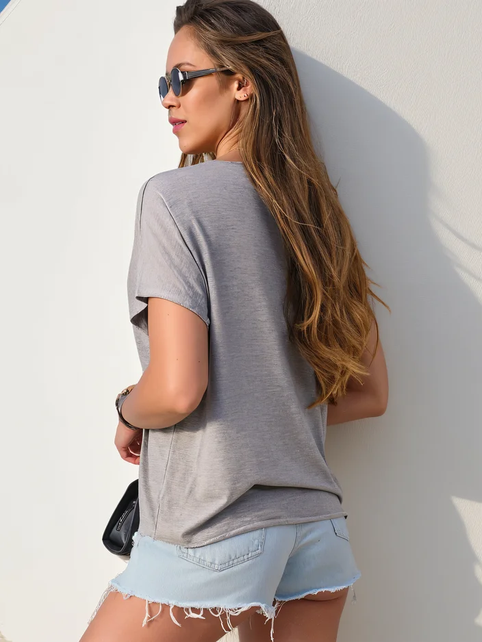 Royalfashion Moteriška viskozės bliuska trumpomis rankovėmis su blizgučiais