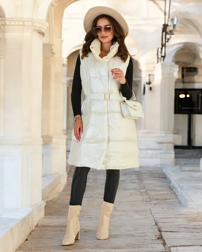 Royalfashion Длинный женский жилет а'ля кожа
