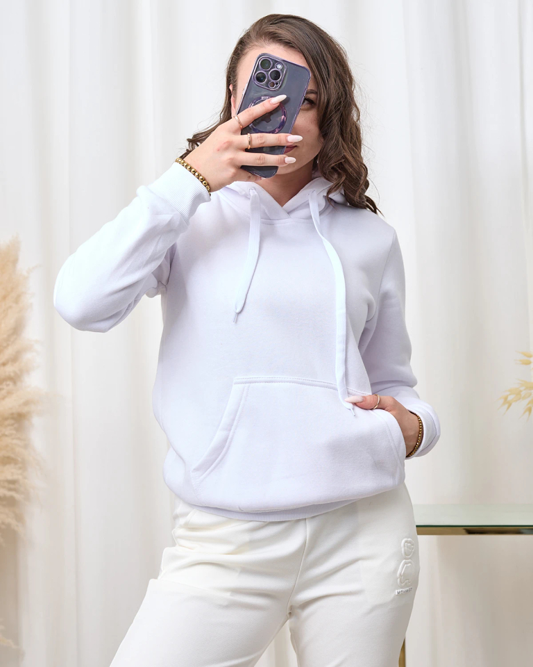 Royalfashion Белая женская утепленная толстовка с капюшоном