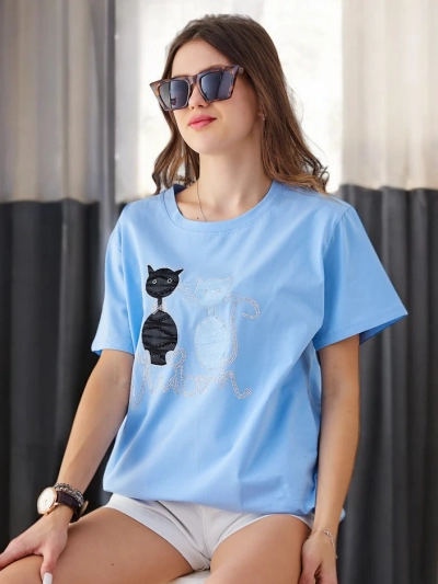 Royalfashion Женская хлопковая футболка с котятами
