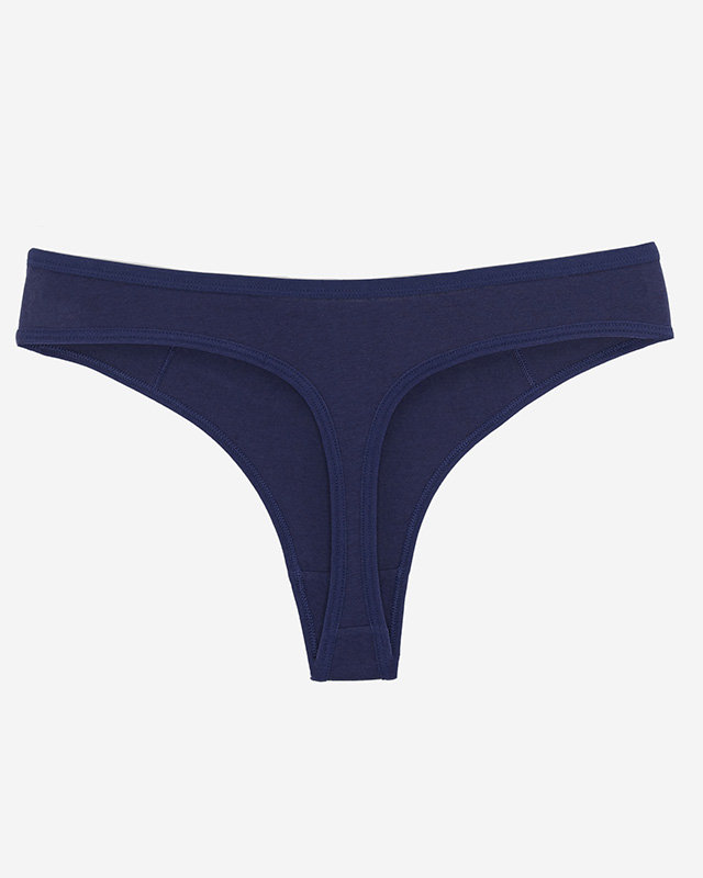 Хлопковые женские трусики-стринги темно-синего цвета с кружевом - Нижнее белье