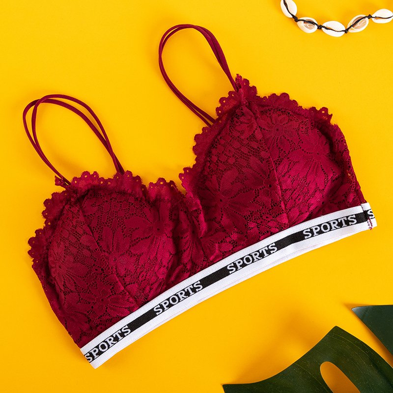 Бордовый женский бюстгальтер с кружевом