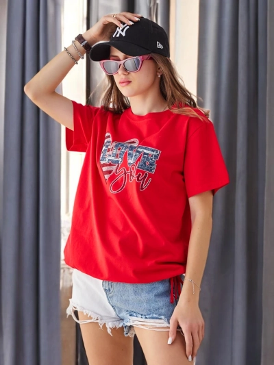 Royalfashion Moteriškas medvilnės marškinėliai SU MEILE su cirkoniais