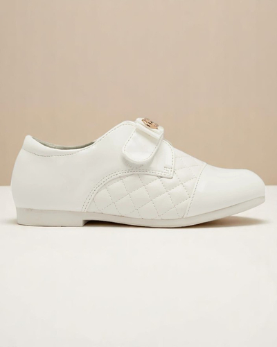 Mergaičių balti dygsniuoti eko odos pusbačiai Mawert- Footwear