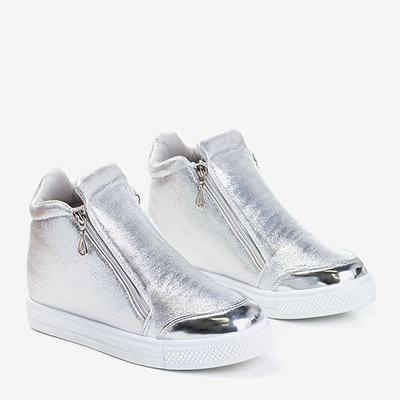 Srebrne damskie sneakersy na ukrytym koturnie Haveria - Obuwie