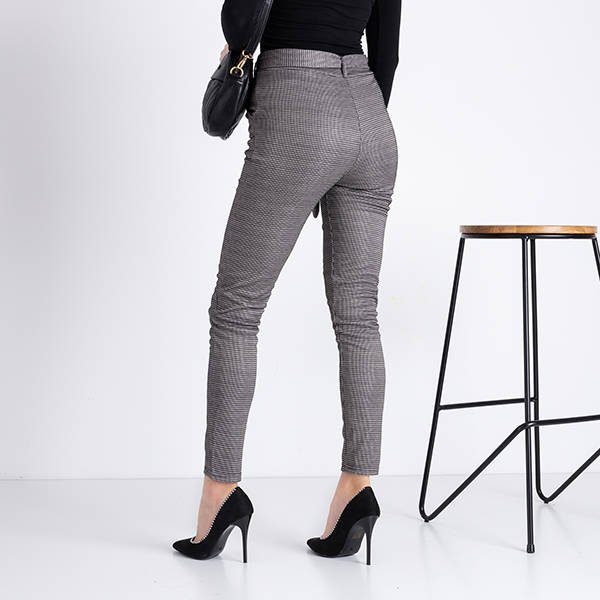 женские утепленные брюки коричневого цвета с рисунком «гусиные лапки» - Одежда