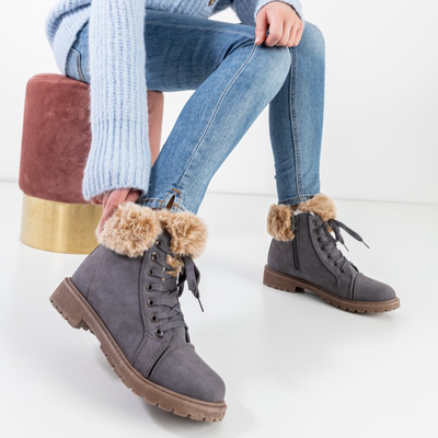 Tamsiai pilki moteriški batai su kailiu Zonevka - Avalynė