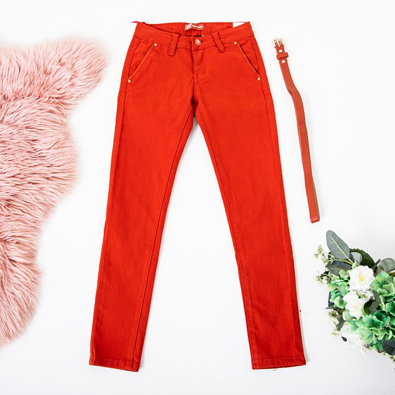 Красные детские брюки с ремнем