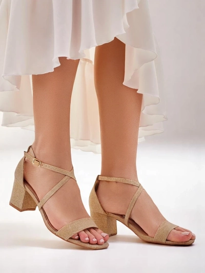 Женские сандалии Royalfashion Aurelia из ткани на каблуке золотые 41