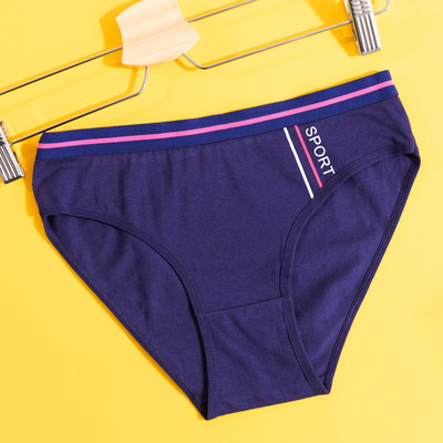 Moteriškos tamsiai mėlynos medvilnės kelnaitės su užrašu - Apatiniai