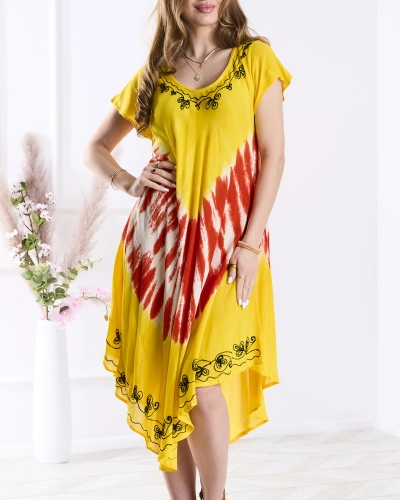 Желтое покрывало плательного типа с красочным принтом и вышивкой - Одежда
