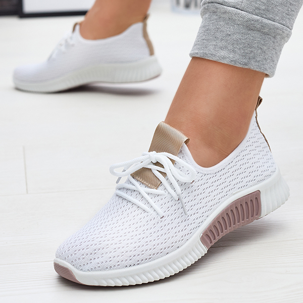 Balti moteriški sportiniai bateliai su rudais įdėklais Kedeti - Avalynė