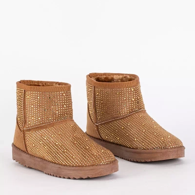 OUTLET Moteriški sniego batai su kupranugarių kubiniais cirkoniais Rudis - Avalynė