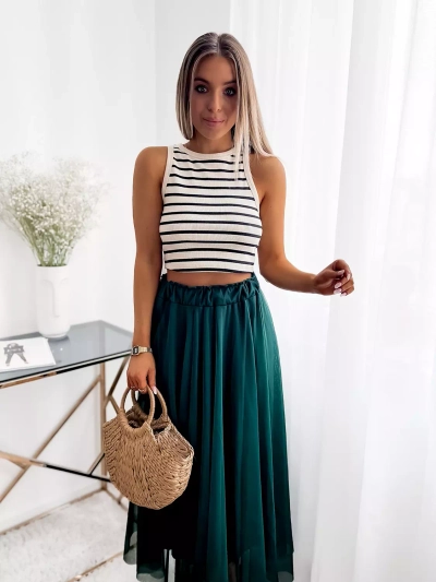 Royalfashion Женская двухслойная юбка-миди темно-зеленого цвета