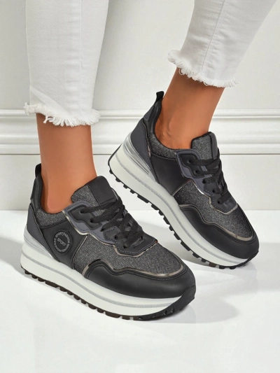 Damskie sneakersy Callista Nero na platformie 4cm, sk\[censored\]ra eko