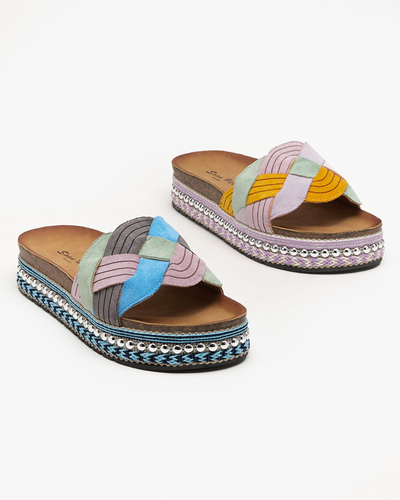 Violetinės moteriškos šlepetės ant storo pado Cekolina - Avalynė