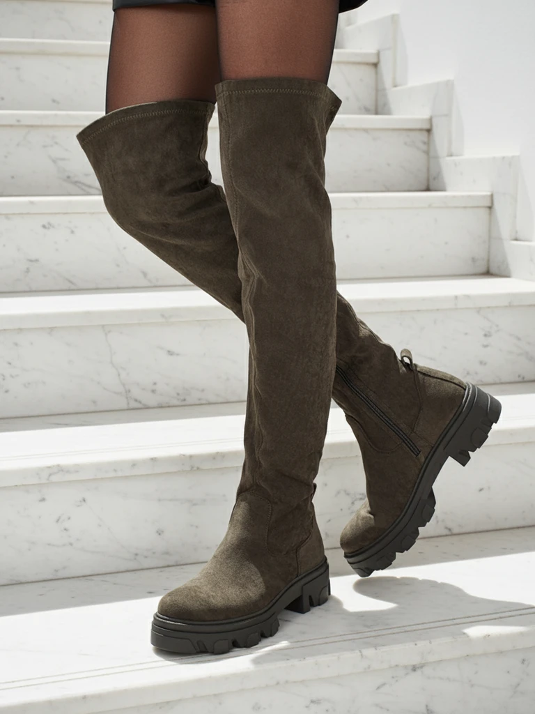 Moteriški ilgaauliai virš kelių, eko zomšiniai Maelin