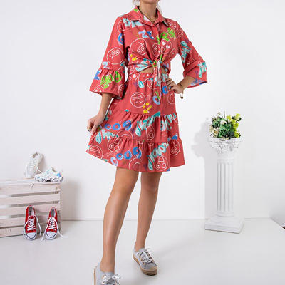 Коралловый женский комплект с принтом