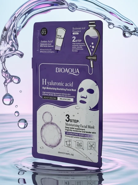 Kaukė 3IN1 - 1 veido valymas, 2 serumas, 3 drėkinamoji kaukė su hialurono rūgštimi