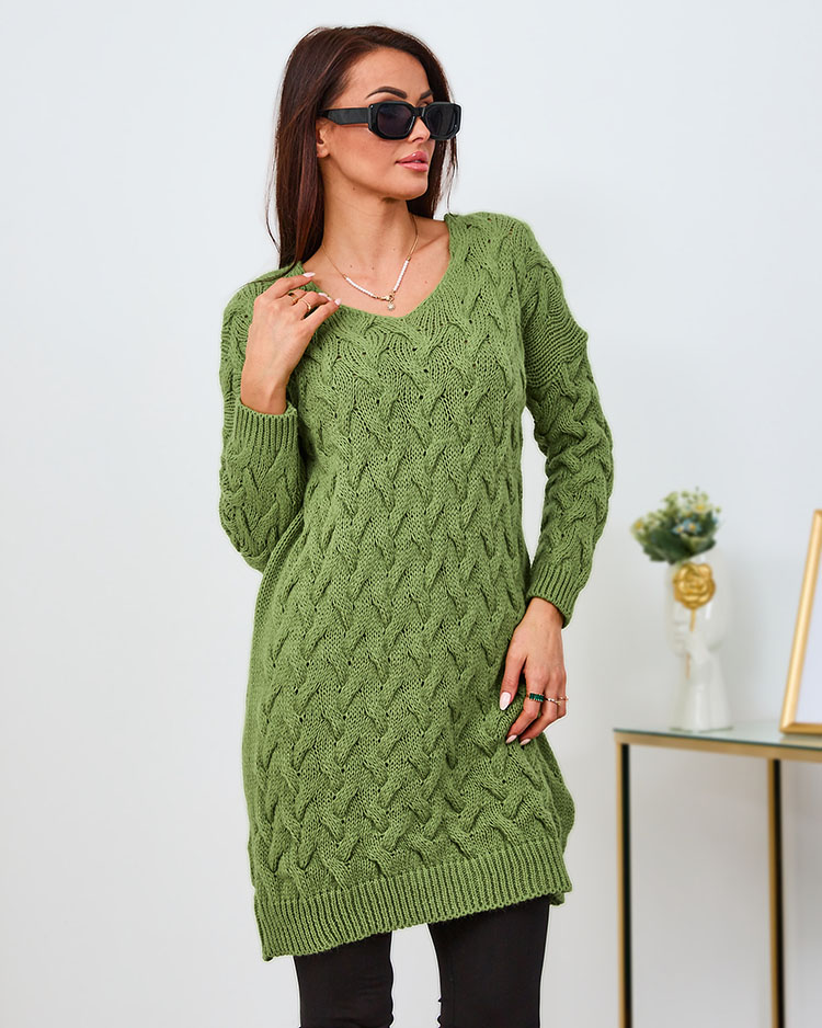 Royalfashion Žalia moteriška megztinė suknelė
