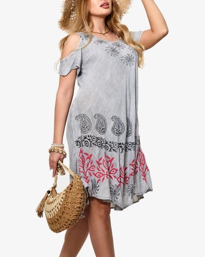 Серый женский принт пляжное платье-покрывало - Одежда