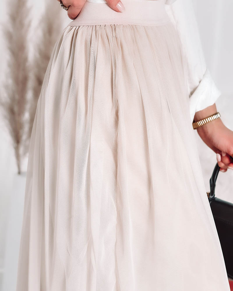 Smėlio spalvos dvisluoksnis moteriškas midi sijonas Drabužiai