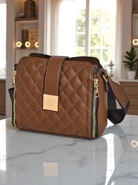 Torebka damska Aurelia E2 ciemnobrB1zowa, ekologiczna sk3ra patentowa, 22x20cm