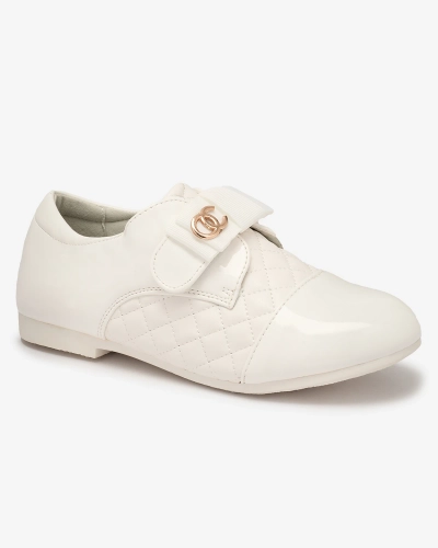 Mergaitiški dygsniuoti eko odos pusbačiai baltos spalvos "Werme- Footwear"