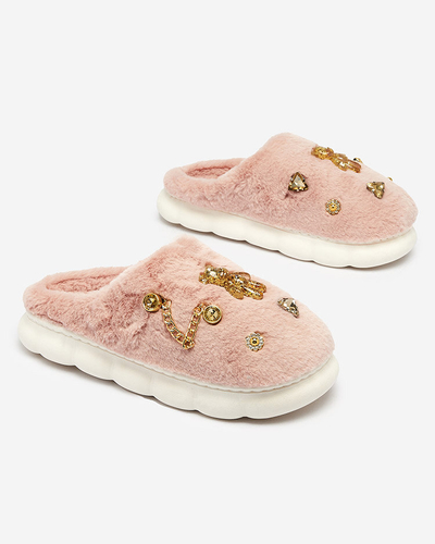 Royalfashion Розовые женские меховые тапочки с орнаментом Erserra