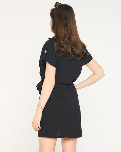 Moteriška juoda mini suknelė su kaklaraiščiu - Drabužiai