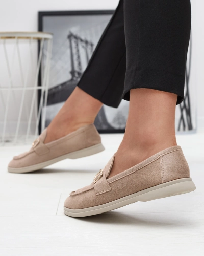 Smėlio spalvos moteriški mokasinai su aukso puošmena Neterri - Avalynė