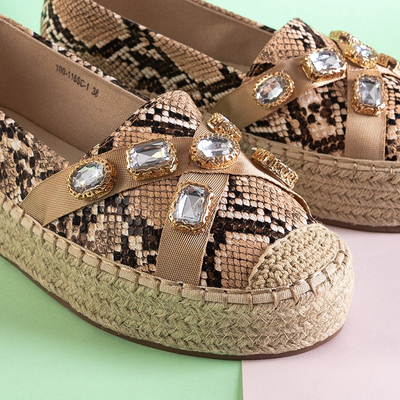 Šviesiai rudos moteriškos espadrilės su „Erilla“ kristalais - Batai