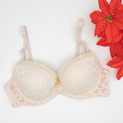 Smėlio spalvos paminkštinta liemenėlė su nėriniais push up - Apatiniai drabužiai