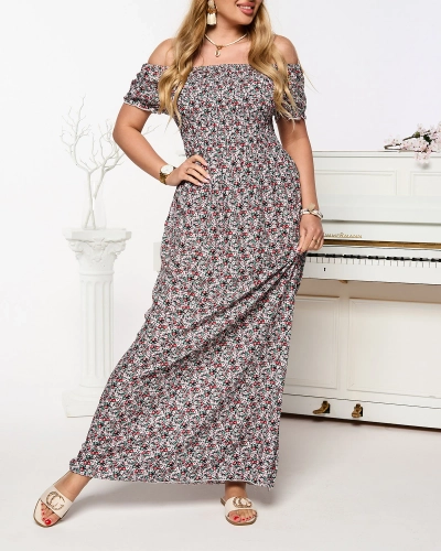 Розовое женское платье-макси а'ля шиспанка с цветочным узором - Одежда