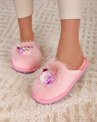 Royalfashion Moteriški kailiniai šlepetės su gėlėmis Ederra