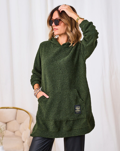 Royalfashion Темно-зеленый женский длинный свитер с капюшоном