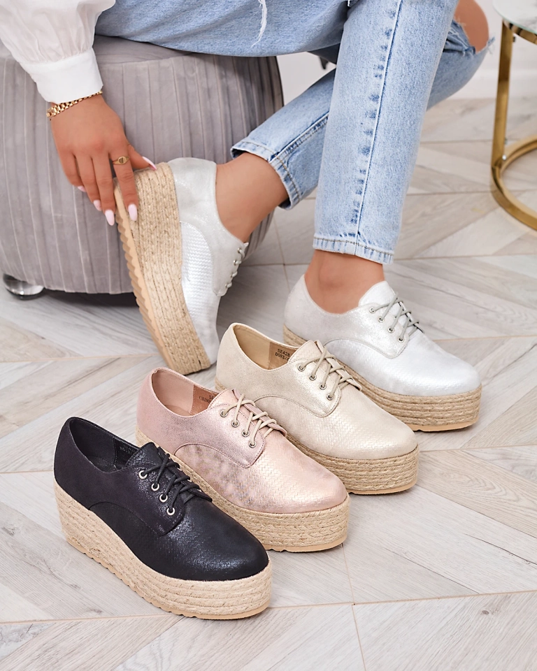 Розово-золотистые женские полусапожки на котурнах Caidoo- Obuwie