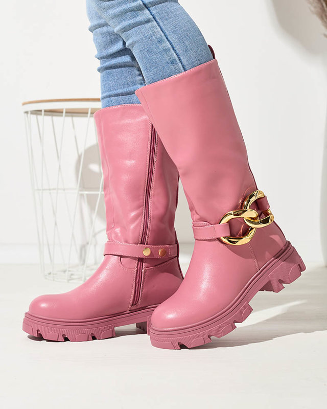 Женские розовые сапоги с цепочкой Sudfa - Обувь