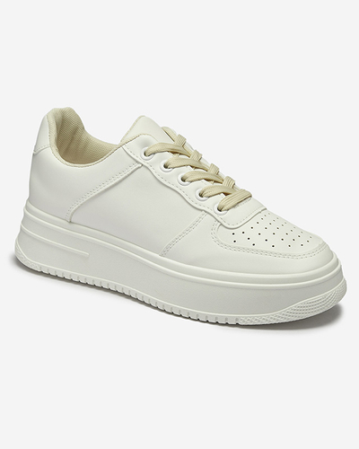 Белые женские спортивные кроссовки с бежевыми шнурками Smaffo- Footwear