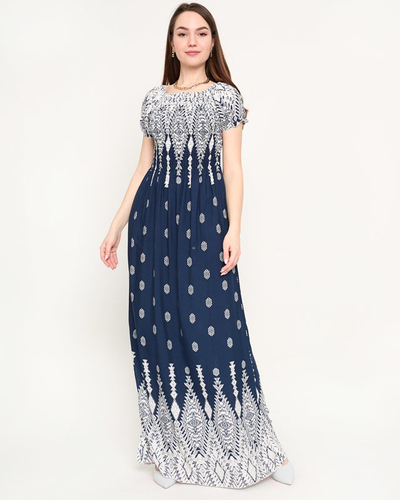 Темно-синее женское платье макси с узорами