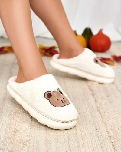 Royalfashion Белые женские меховые тапочки с мишкой Hettres
