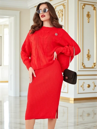 Royalfashion Набор для женщин из акрила, заплетенный с свитером и юбкой Теплый и уютный