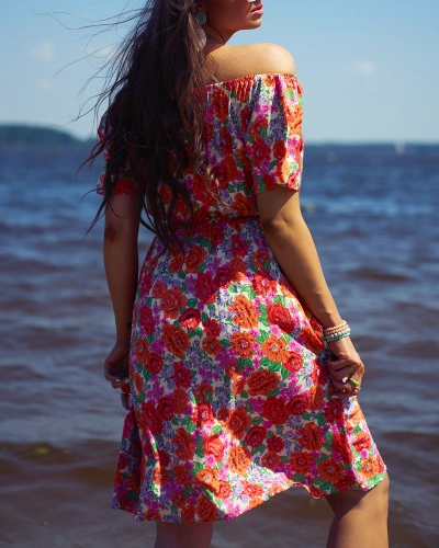 Royalfashion Женское цветочное мини-платье a'la hiszpanka красного цвета