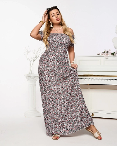 Rožinė moteriška gėlėta maksi suknelė a'la hiszpanka - Apranga